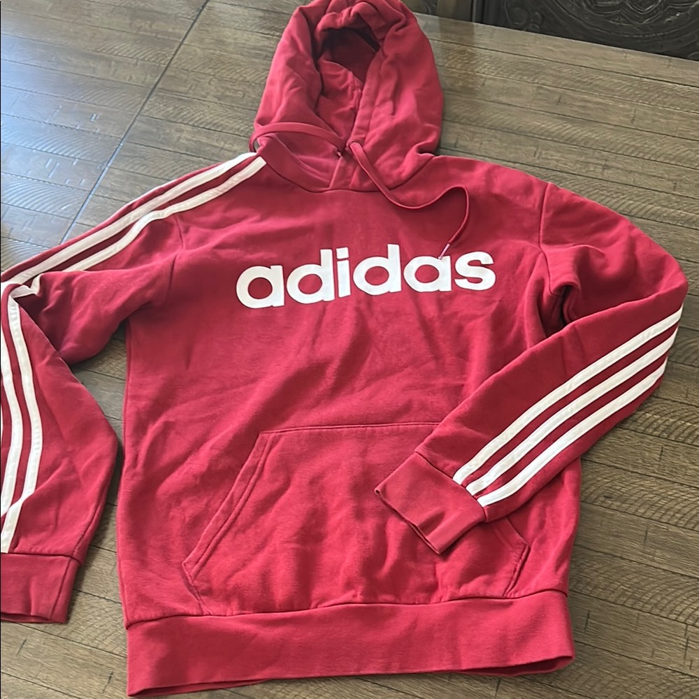 Adidas Red Hoodie with White Stripes